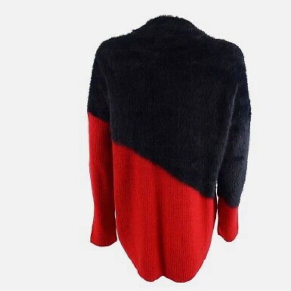 Vince Camuto asymmetrical red and black faux fur mock turtleneck small or large - Picture 4 of 5